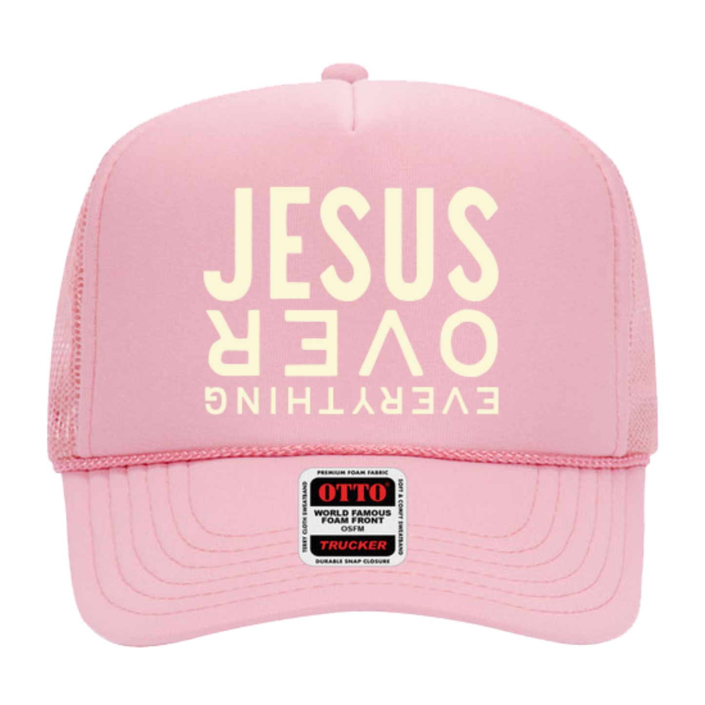 Jesus Over Everything Pink Trucker Hat