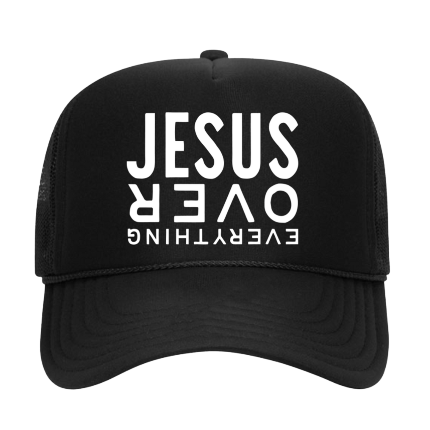Jesus Over Everything Black & White Trucker Hat