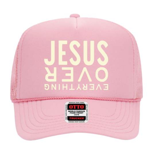 Jesus Over Everything Pink Trucker Hat