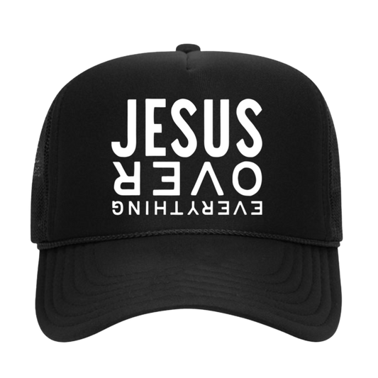 Jesus Over Everything Black & White Trucker Hat